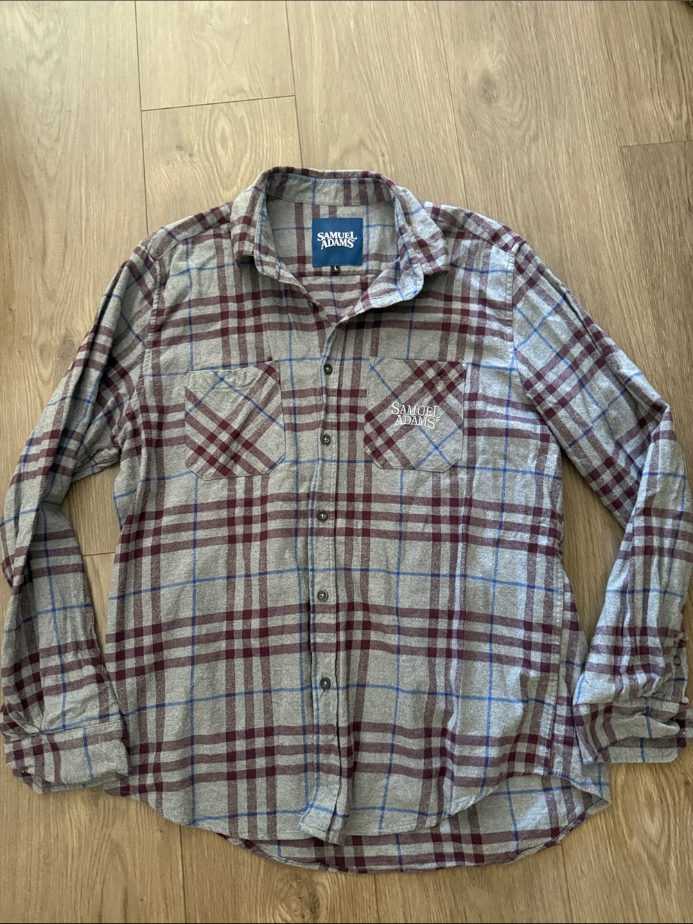Men's Samuel Adams Maroon Plaid Flannel Shirt